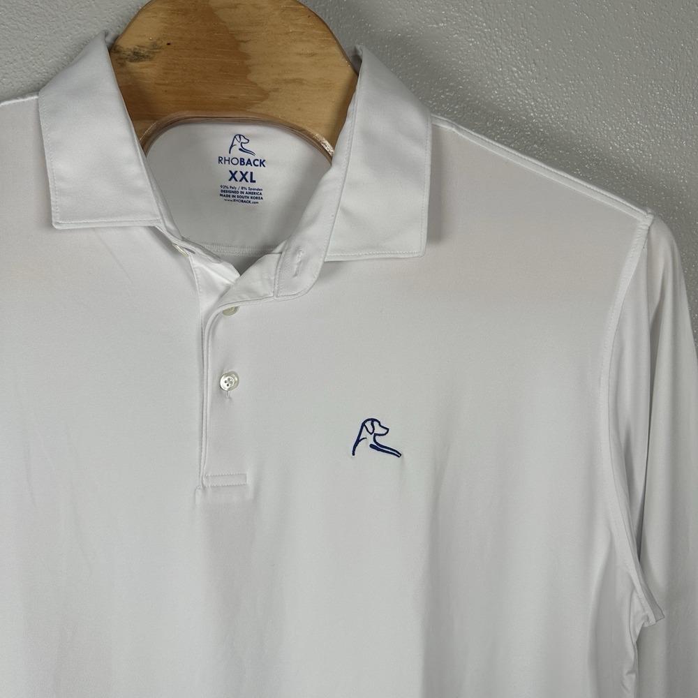 Rhoback Long Sleeve Polo Mens XXL White Performance Golf Logo Tennis Pickleball